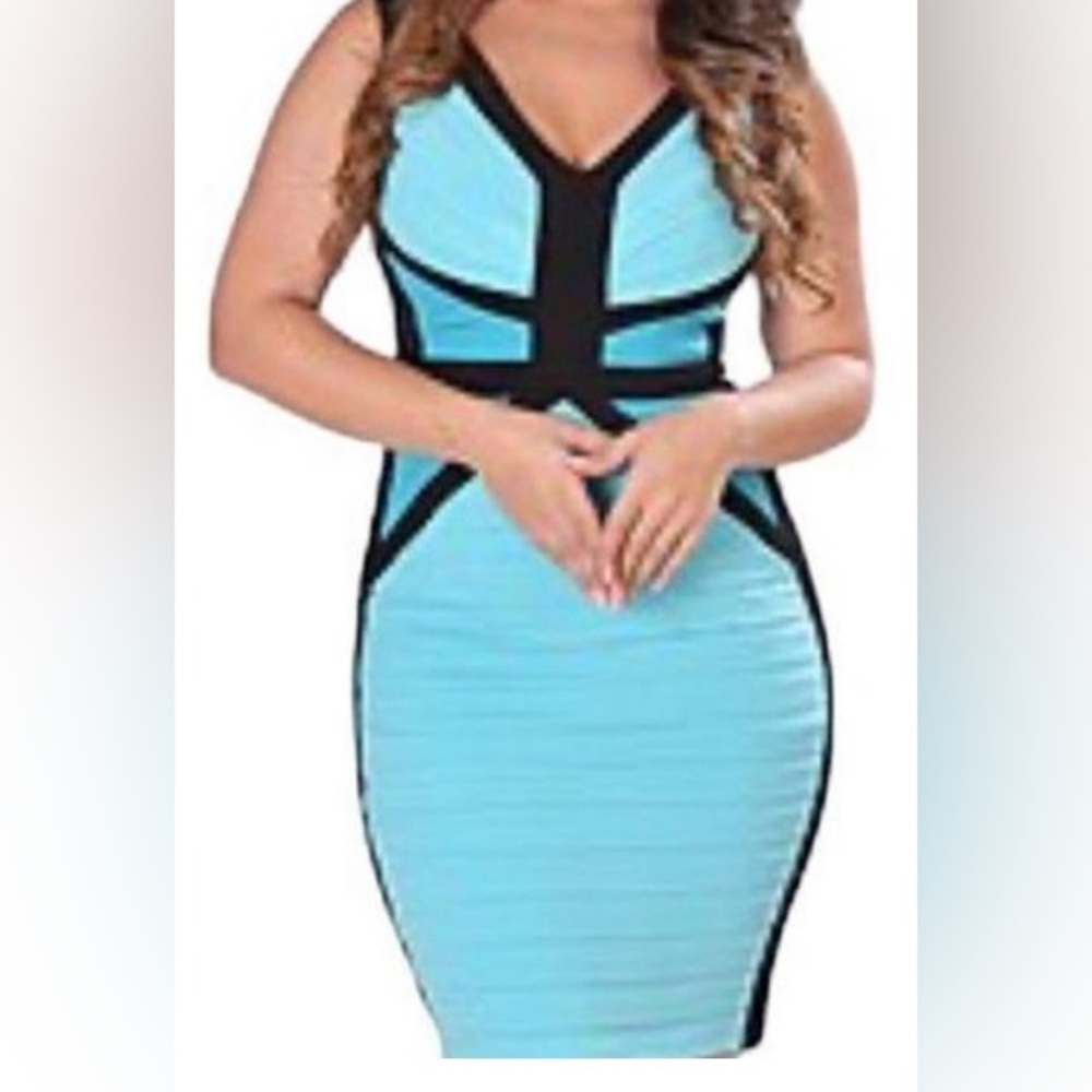 Aqua & Black Bodycon dress